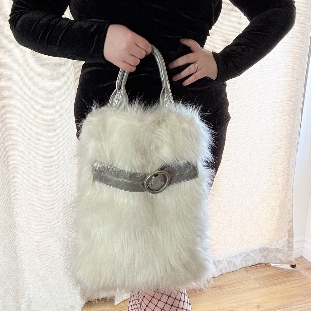 Snow Bunny Faux Fur Metallic Statement Tote Bag